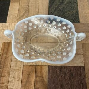 Vintage Anchor Hocking‎ White Opalescent Moonstone Hobnail Trinket Candy Dish